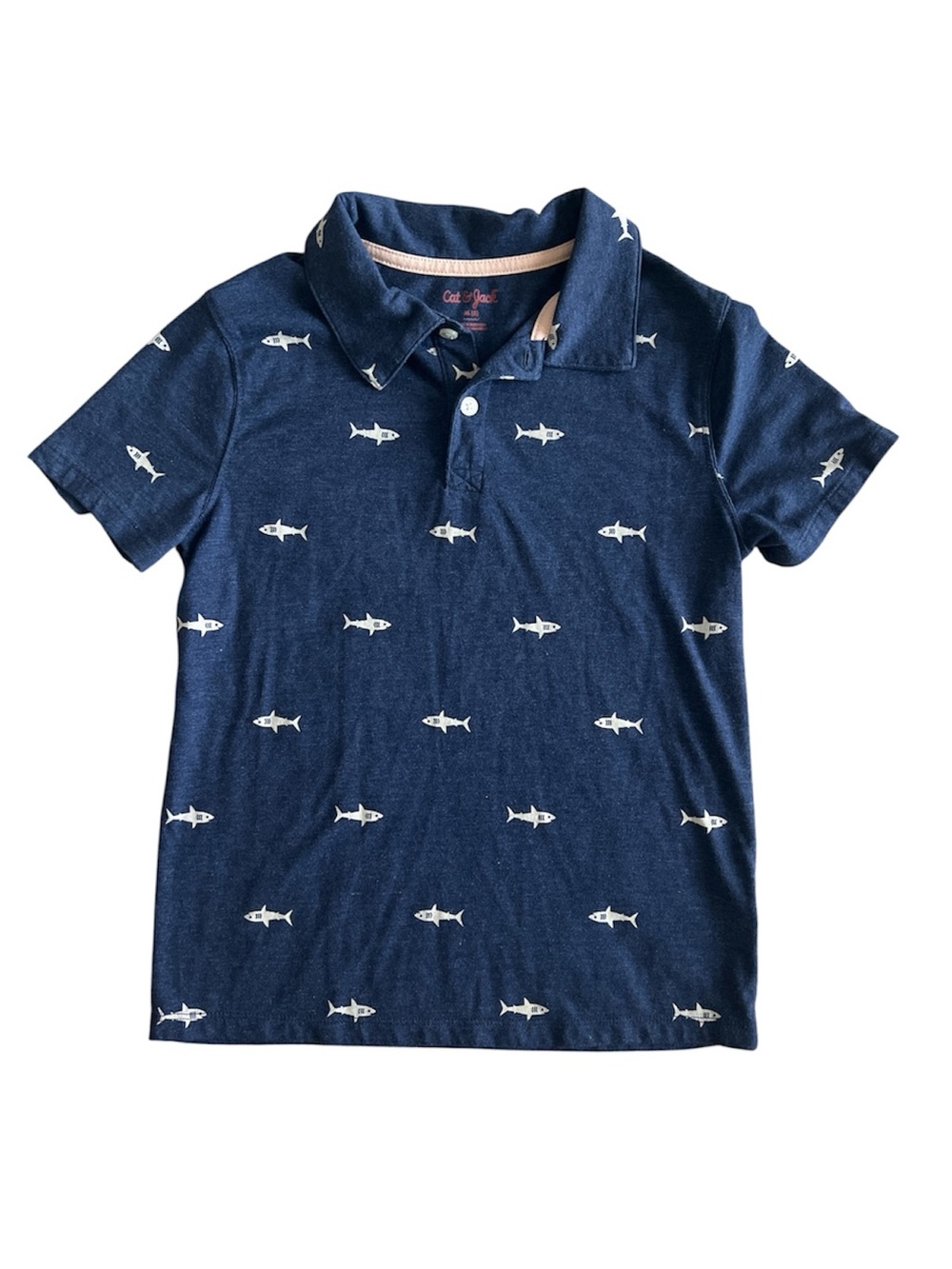 Cat & Jack Navy Shark Print Polo - Kids Size 8
